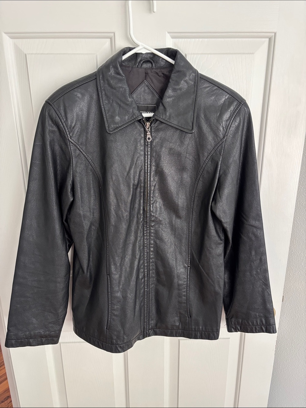 Women's Black Leather Zip-Front Jacket